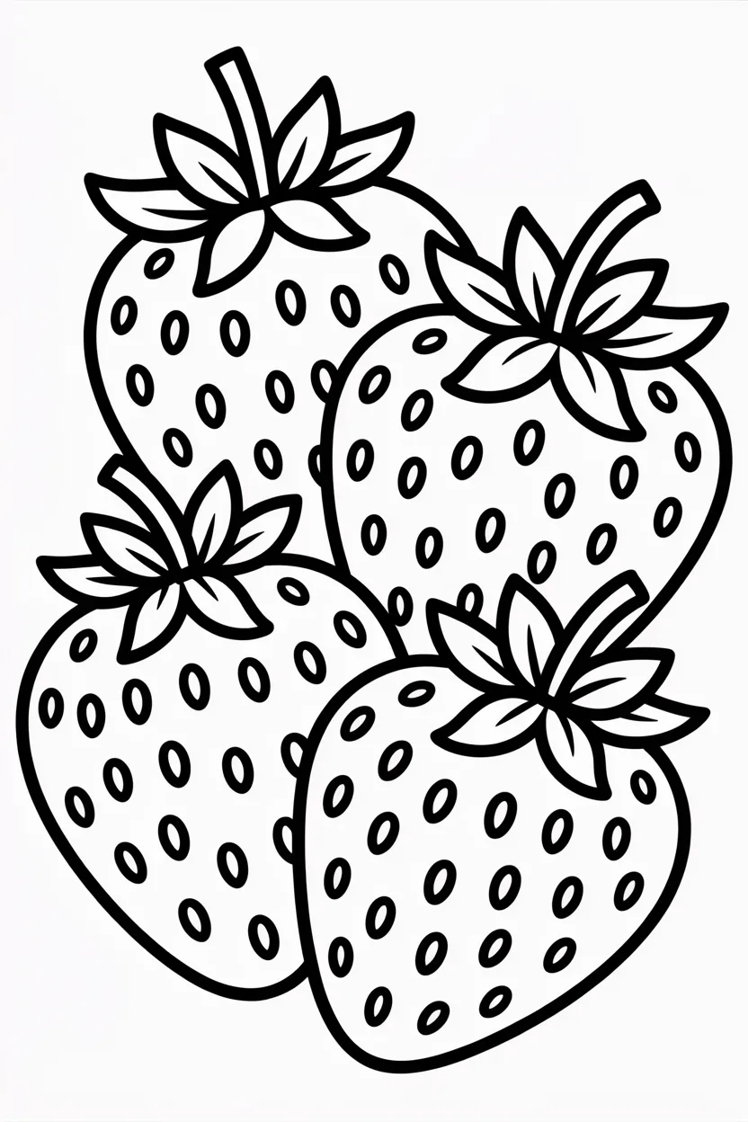 Strawberries Design 4 - Strawberries Coloring Pages Free Printable for Kids - Cute