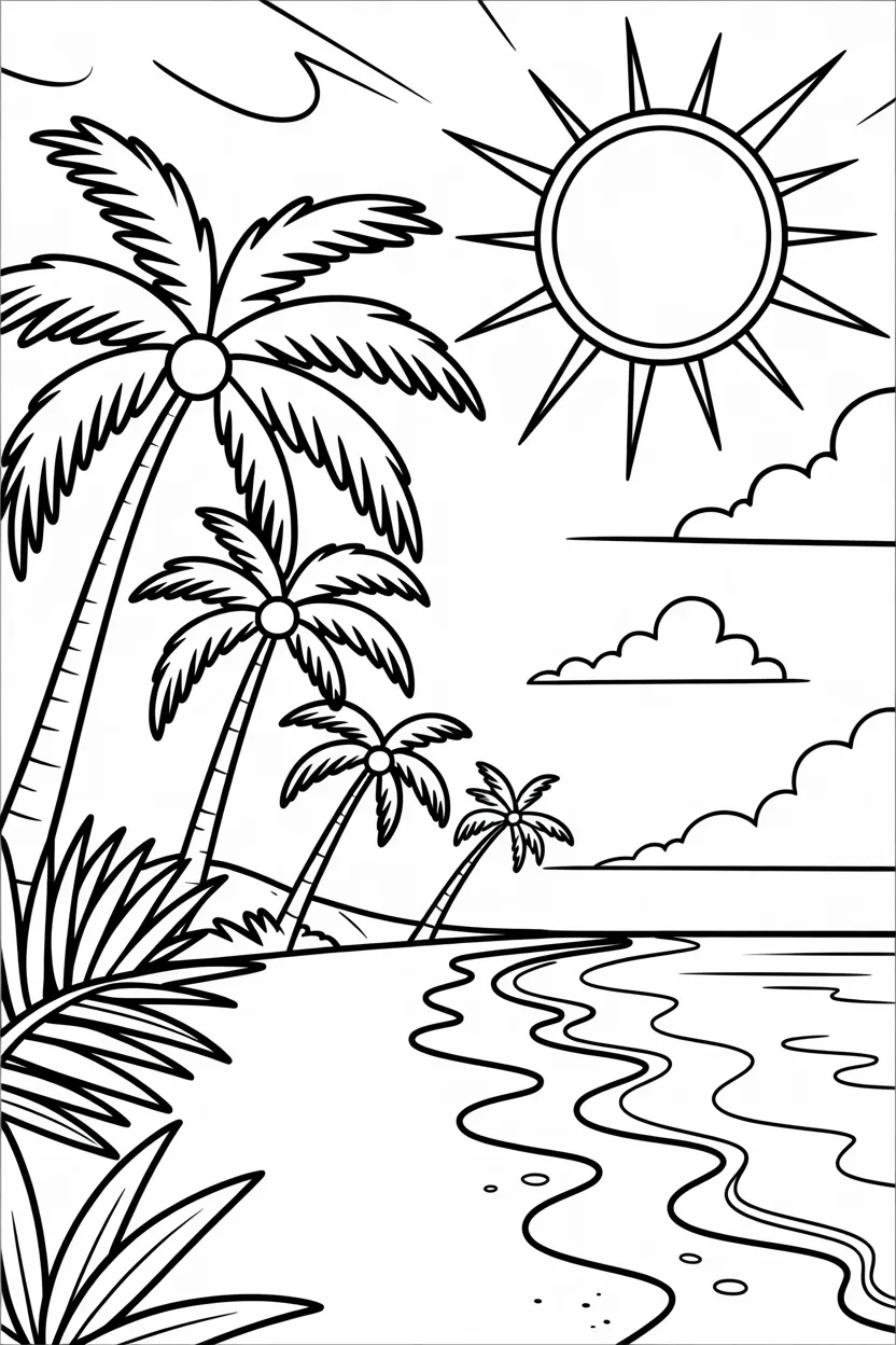 Summar beach scene Design 3 - Summar Beach Scene Coloring Pages Free Printable