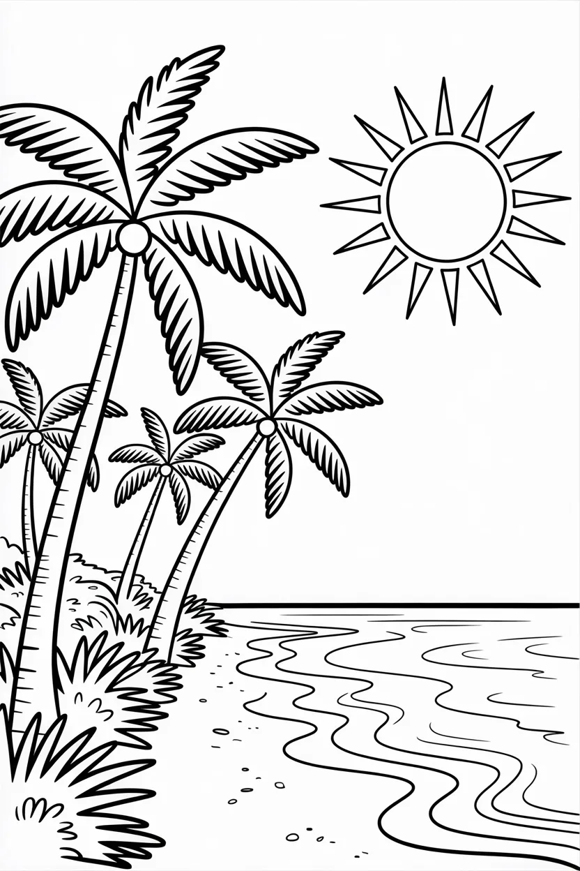 Summar beach scene Design 4 - Summar Beach Scene Coloring Pages Free Printable