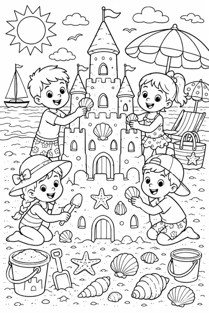 Summer beach Design 1 - Summer and Beach Coloring Pages Free Printable
