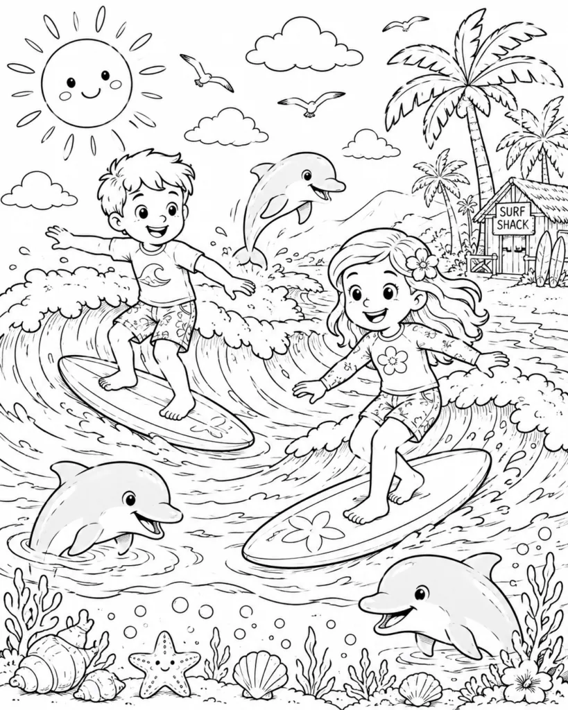 Summer beach Design 5 - Summer and Beach Coloring Pages Free Printable
