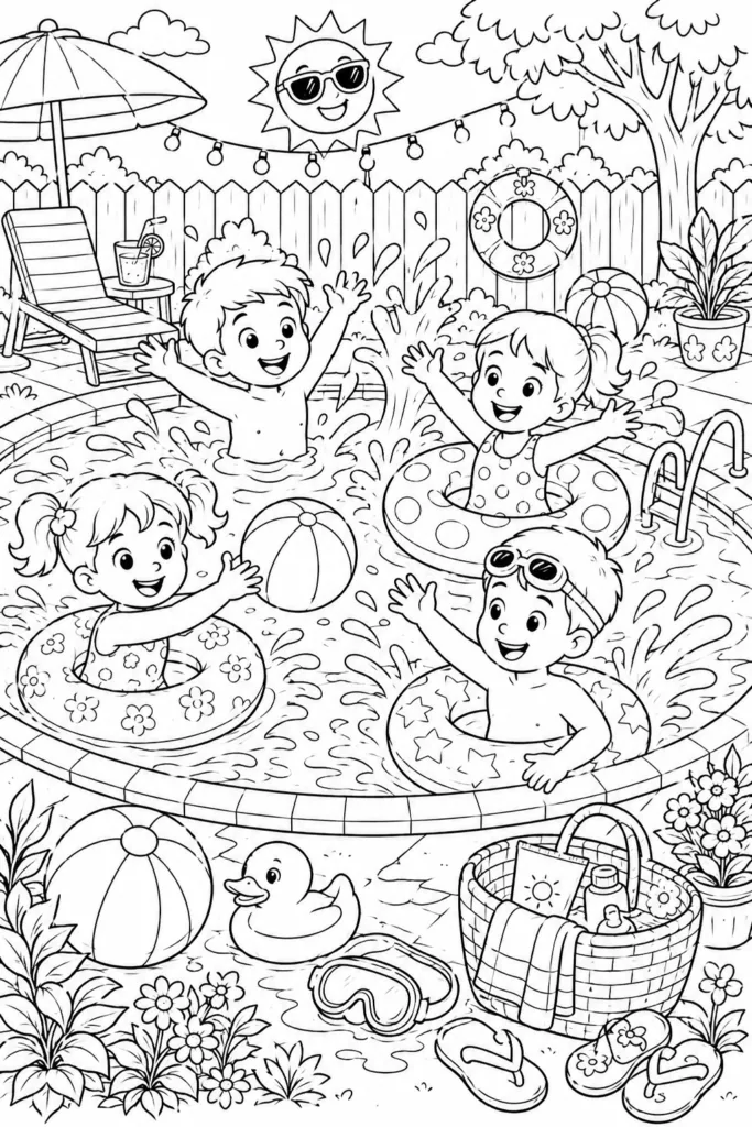 Summer Design 4 - Summer Coloring Pages Free Printable for Kids - Vacation