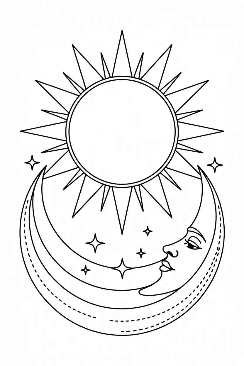 Sun moon celestial Design 1 - Sun and Moon Celestial Coloring Pages Free Printable