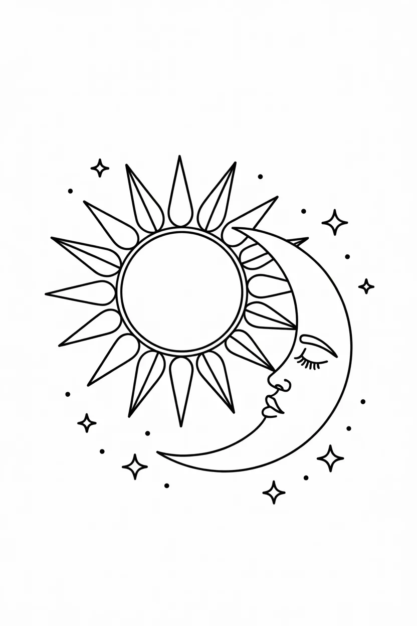 Sun moon celestial Design 2 - Sun and Moon Celestial Coloring Pages Free Printable