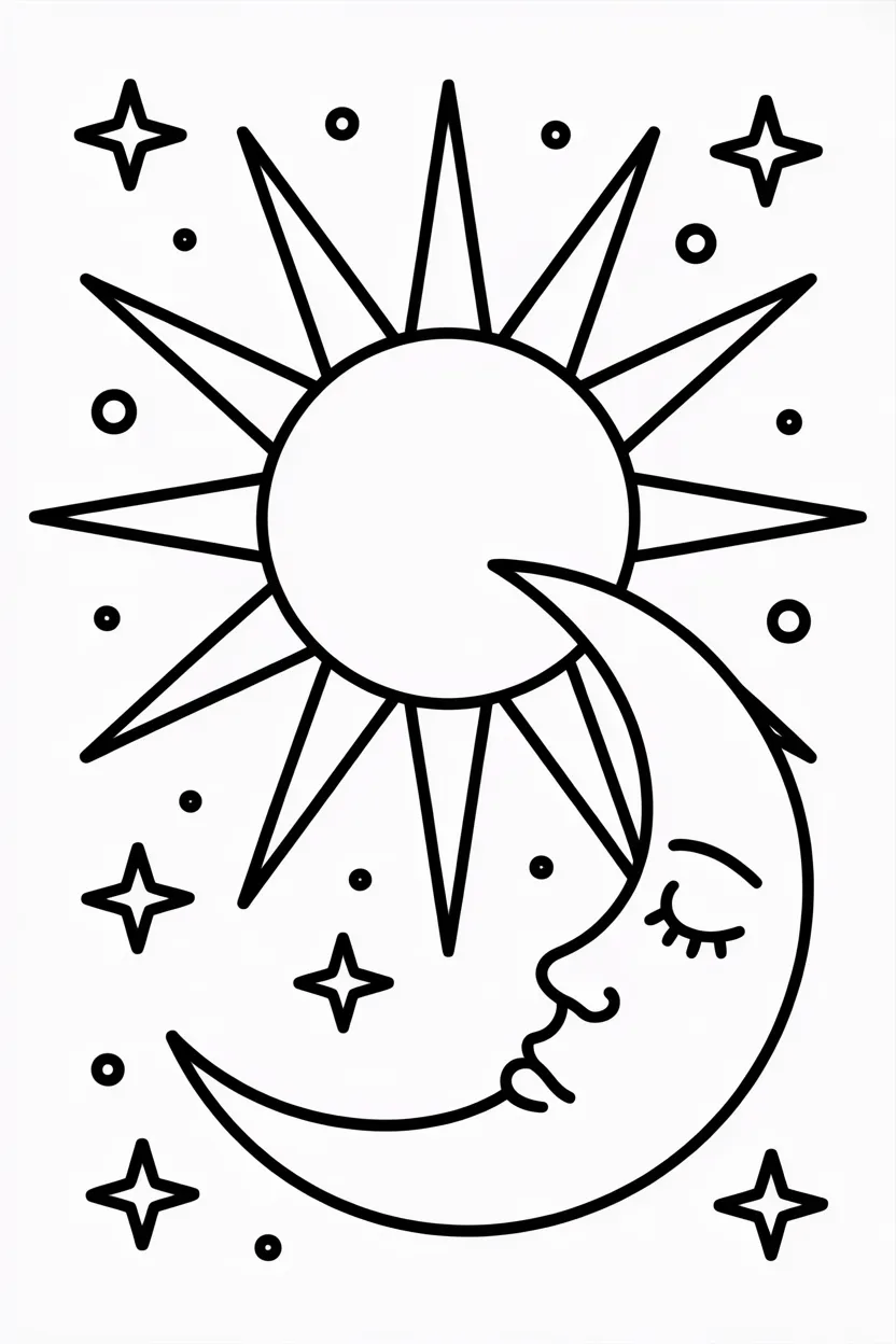 Sun moon celestial Design 4 - Sun and Moon Celestial Coloring Pages Free Printable