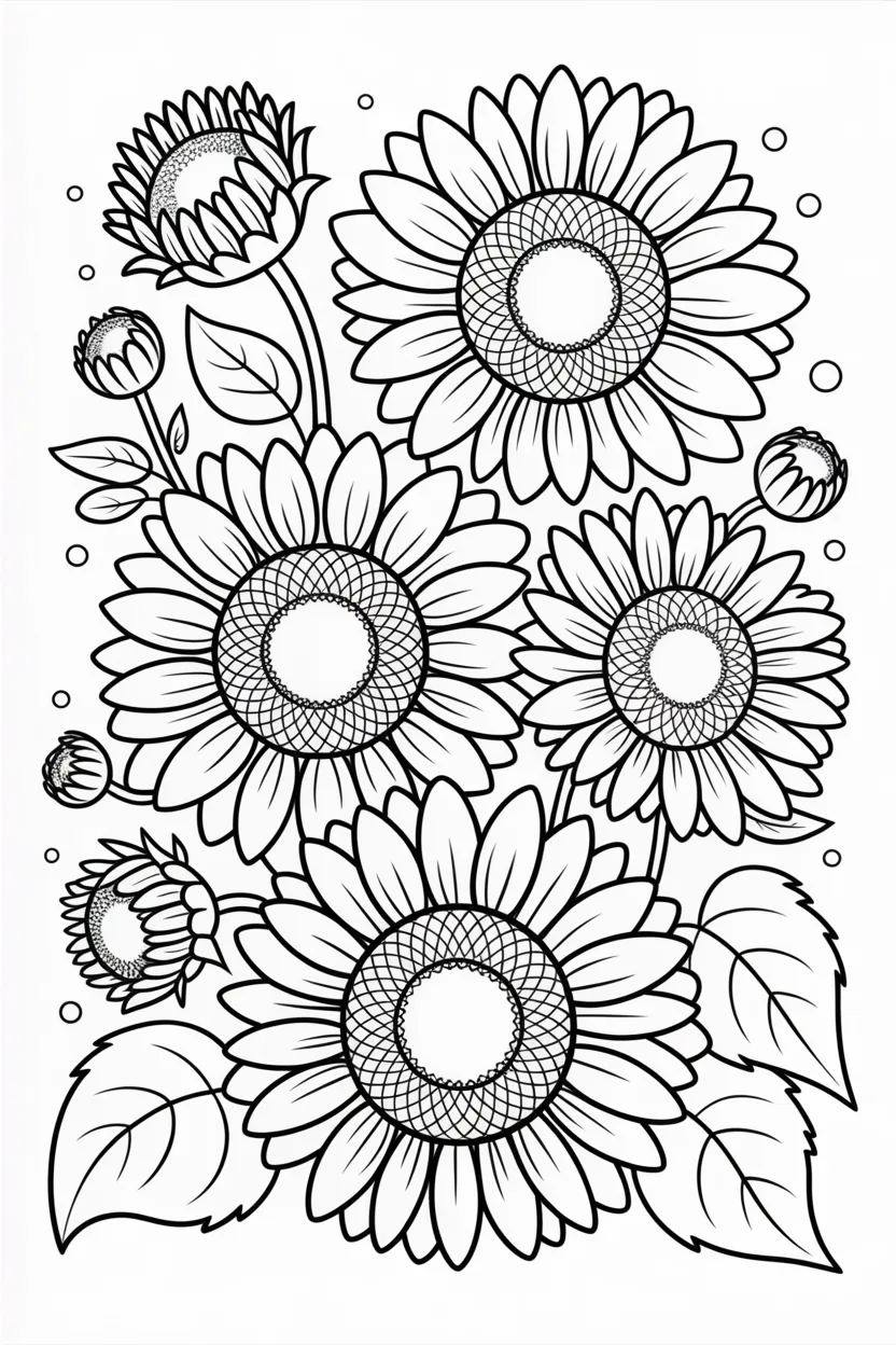 Sunflowers Design 1 - Sunflowers Coloring Pages Free Printable for Kids - Cute