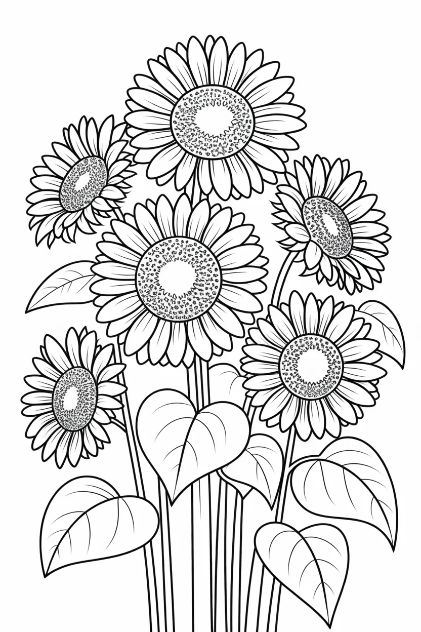 Sunflowers Design 2 - Sunflowers Coloring Pages Free Printable for Kids - Cute