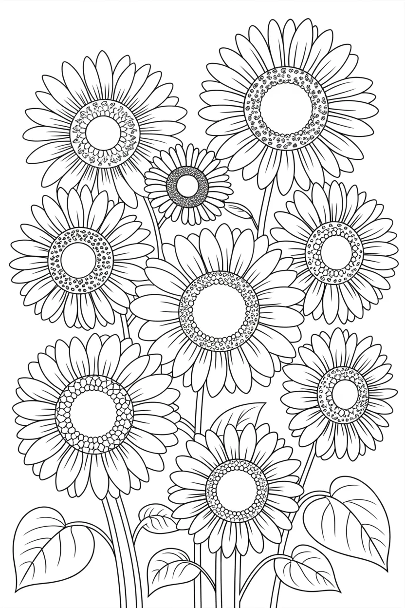 Sunflowers Design 3 - Sunflowers Coloring Pages Free Printable for Kids - Cute
