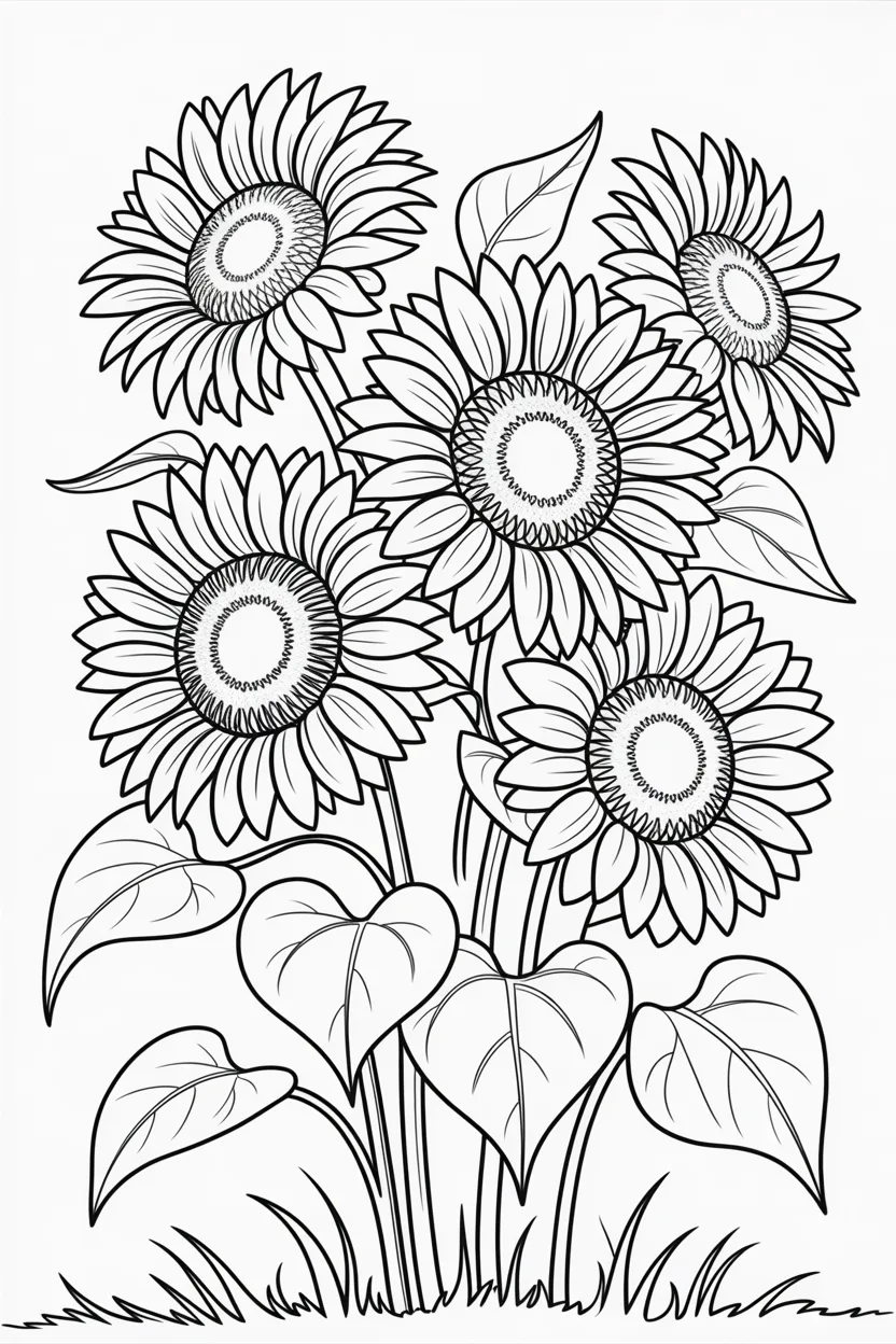 Sunflowers Design 4 - Sunflowers Coloring Pages Free Printable for Kids - Cute