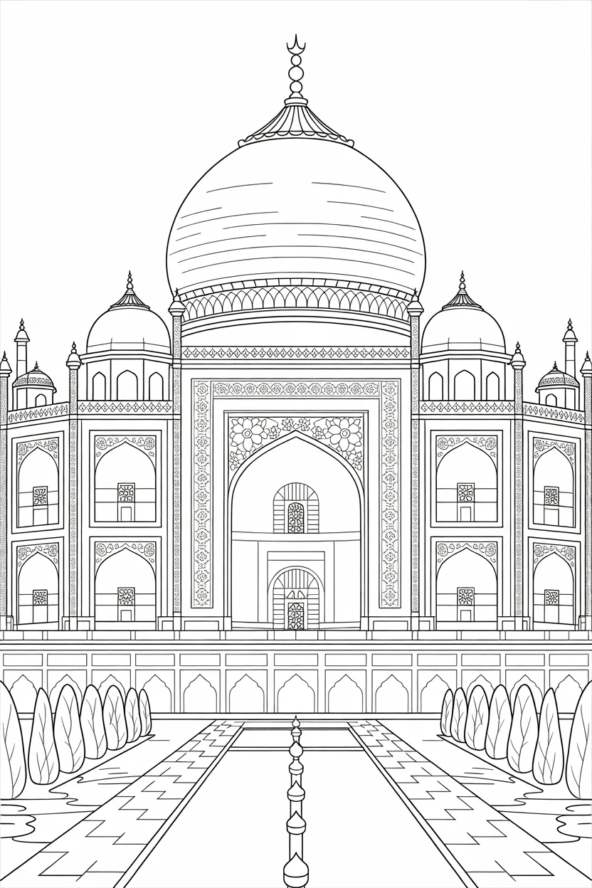 Taj mahal Design 3 - Taj Mahal Coloring Pages Free Printable - Stunning