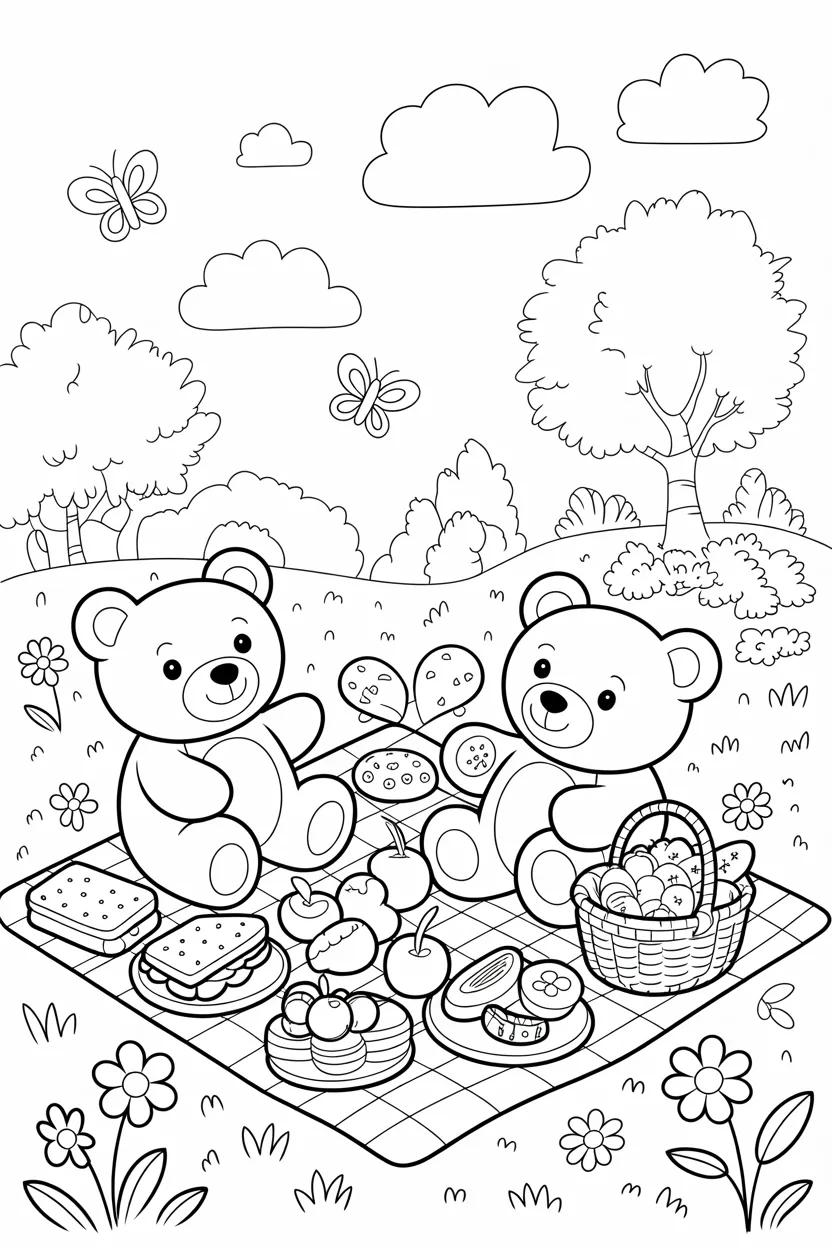 Teddy bear picnic Design 1 - Teddy Bear Picnic Coloring Pages Free Printable