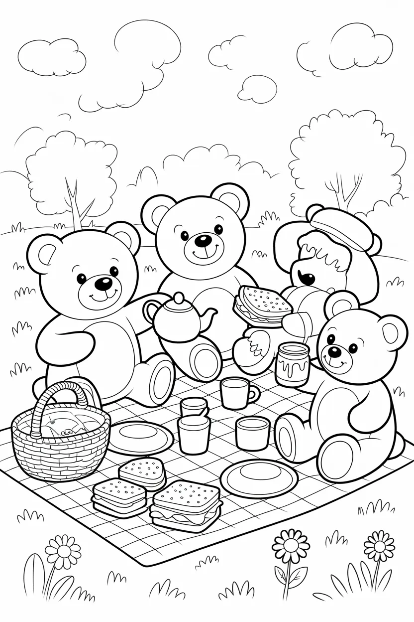 Teddy bear picnic Design 1 - Teddy Bear Picnic Coloring Pages Free Printable (2)