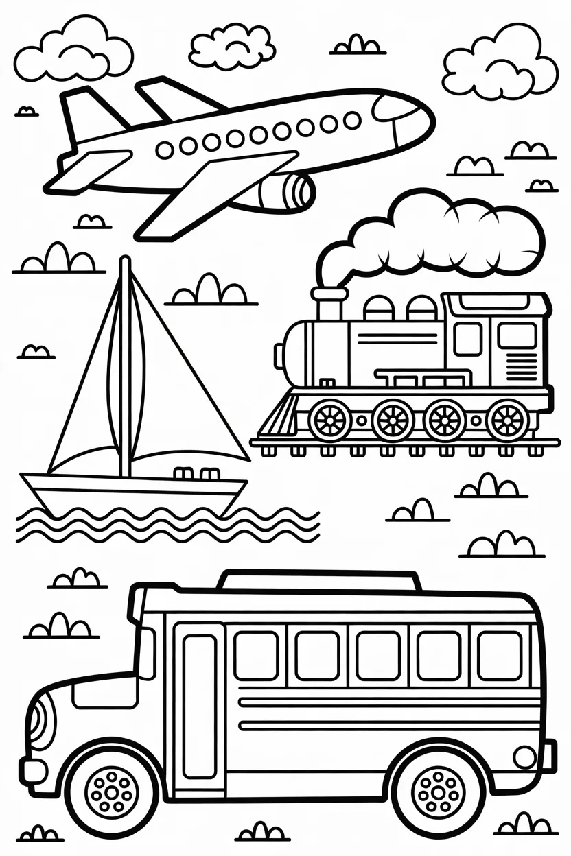 Transportation vehicals Design 2 - Transportation Vehicals Work Sheet Coloring Pages Free