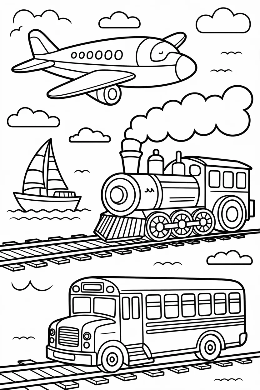 Transportation vehicals Design 3 - Transportation Vehicals Work Sheet Coloring Pages Free