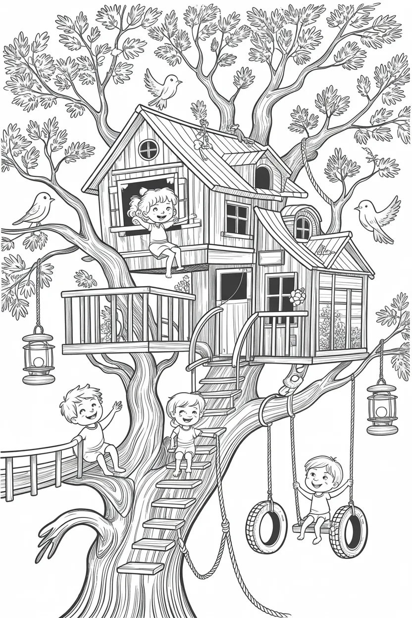 Treehouse adventure Design 1 - Treehouse Adventure Coloring Pages Free Printable