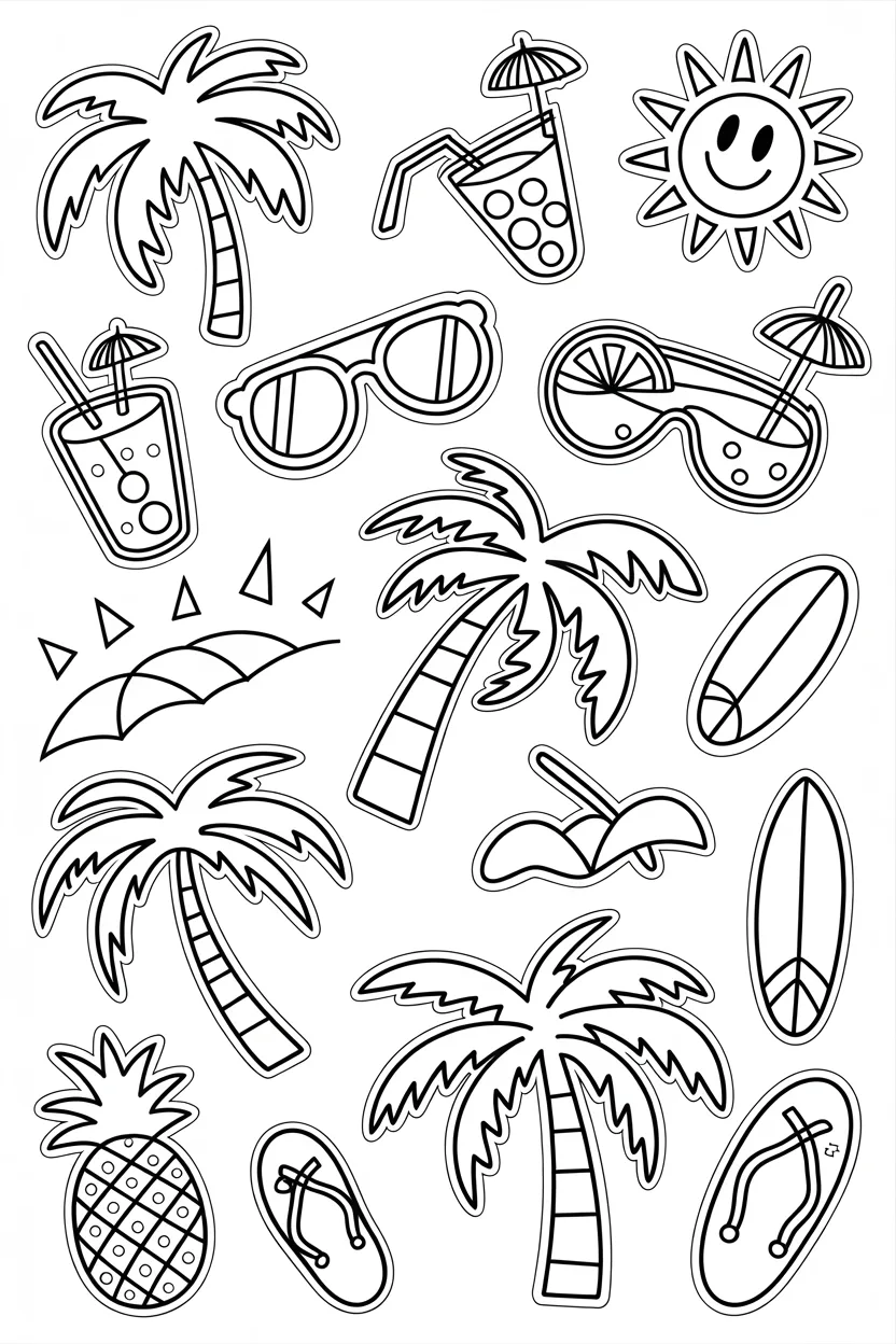 Vacation doodles Design 1 - Vacation Doodles Coloring Pages Free Printable for Kids