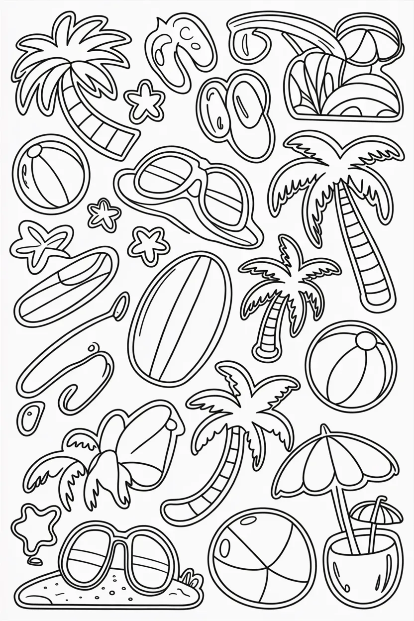 Vacation doodles Design 1 - Vacation Doodles Coloring Pages Free Printable for Kids (3)