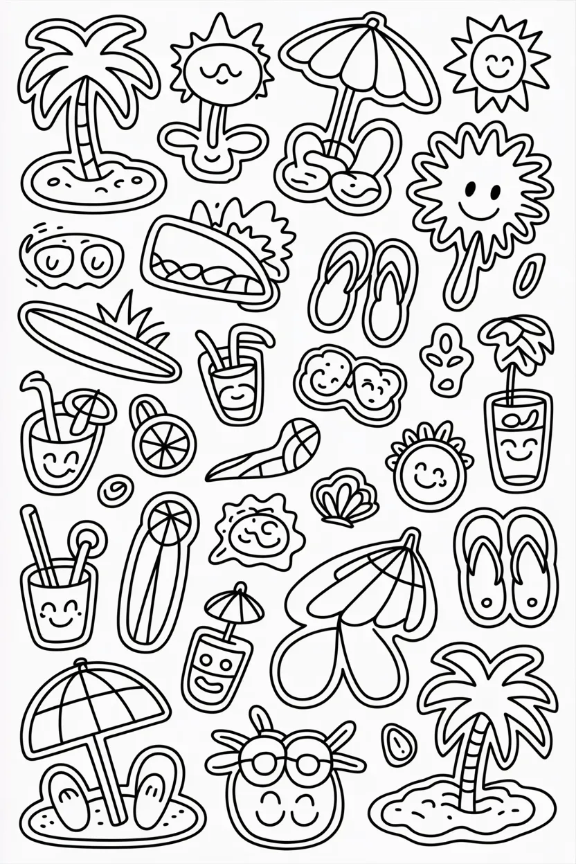 Vacation doodles Design 1 - Vacation Doodles Coloring Pages Free Printable for Kids (4)
