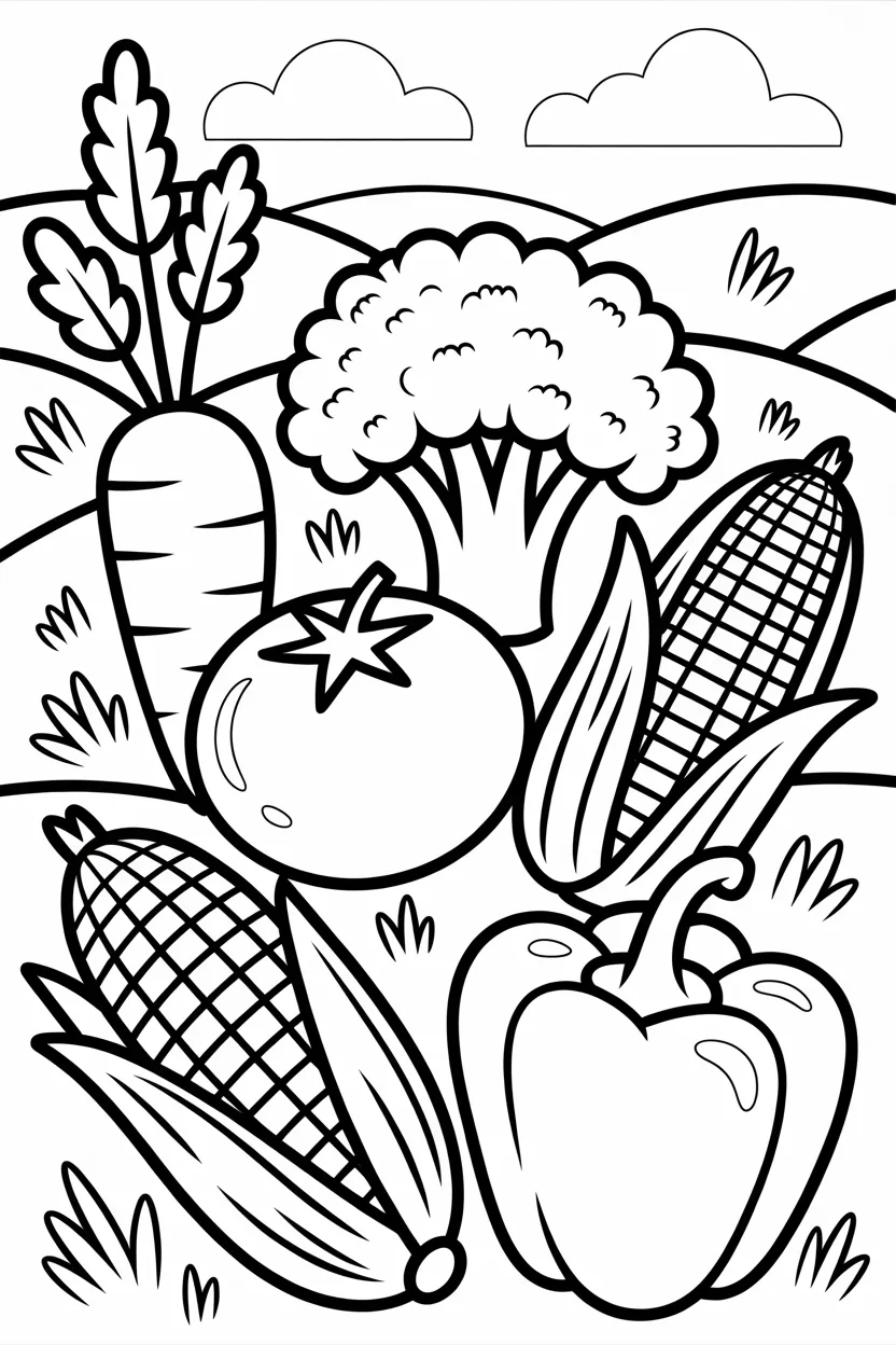 Vegetables Design 1 - Vegetables Coloring Pages Free Printable - Fun & Easy