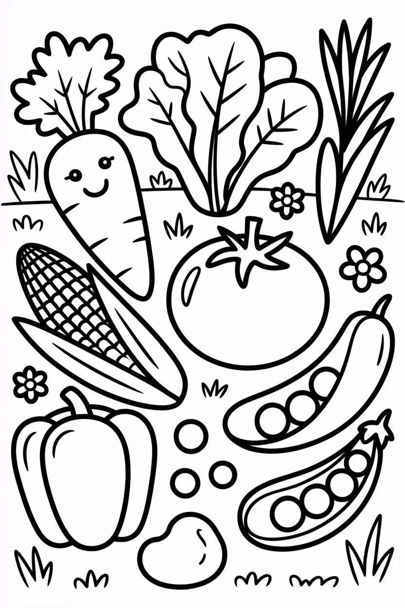 Vegetables Design 1 - Vegetables Coloring Pages Free Printable - Fun & Easy (2)