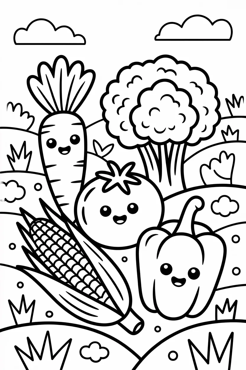 Vegetables Design 3 - Vegetables Coloring Pages Free Printable - Fun & Easy