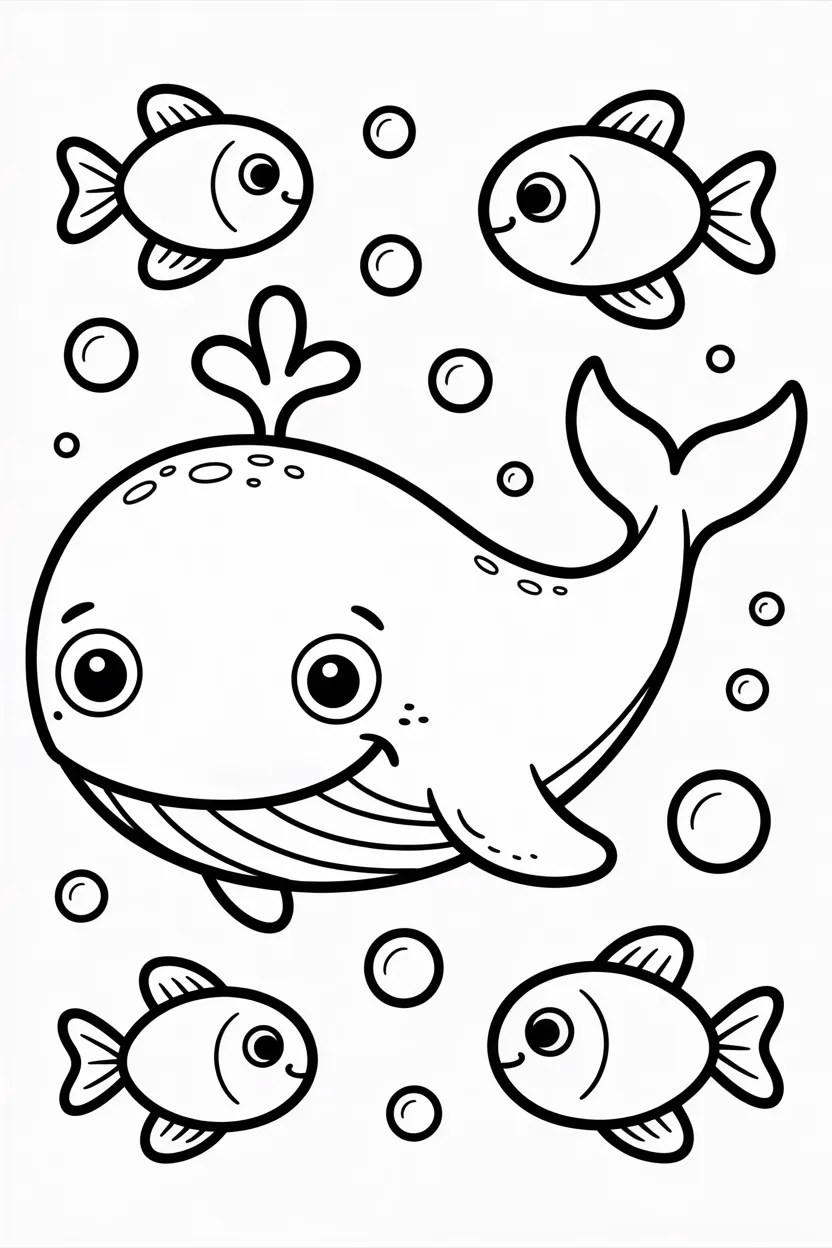 Whale Design 3 - Whale Coloring Pages Free Printable for Kids - Ocean