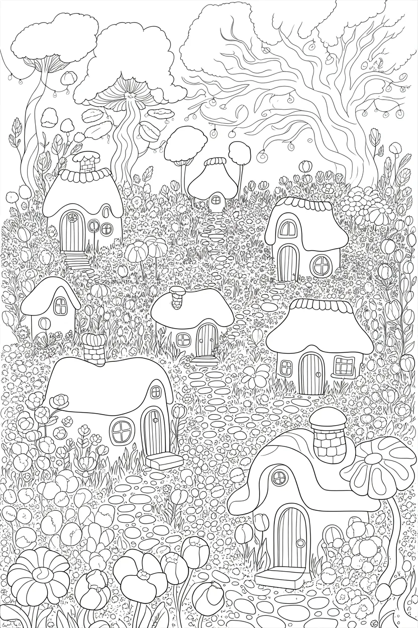 Whimsical tiny houses Design 1 - Whimsical Tiny Houses Coloring Pages Free Printable - Ador