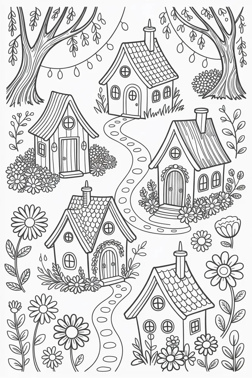 Whimsical tiny houses Design 2 - Whimsical Tiny Houses Coloring Pages Free Printable - Ador