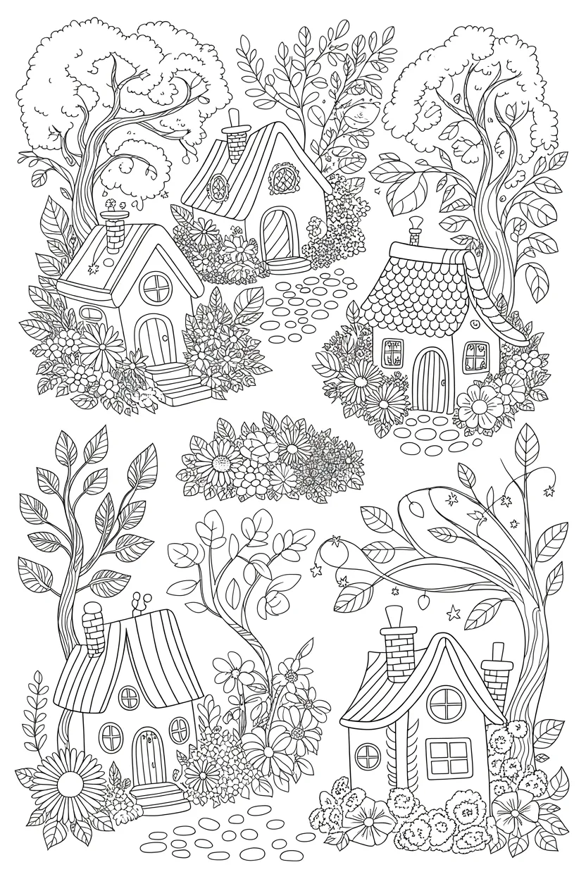 Whimsical tiny houses Design 3 - Whimsical Tiny Houses Coloring Pages Free Printable - Ador