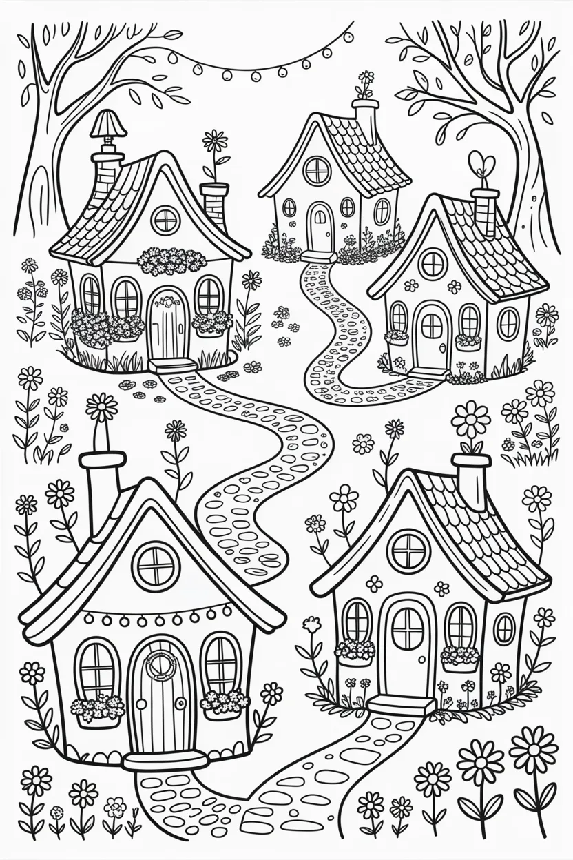 Whimsical tiny houses Design 4 - Whimsical Tiny Houses Coloring Pages Free Printable - Ador